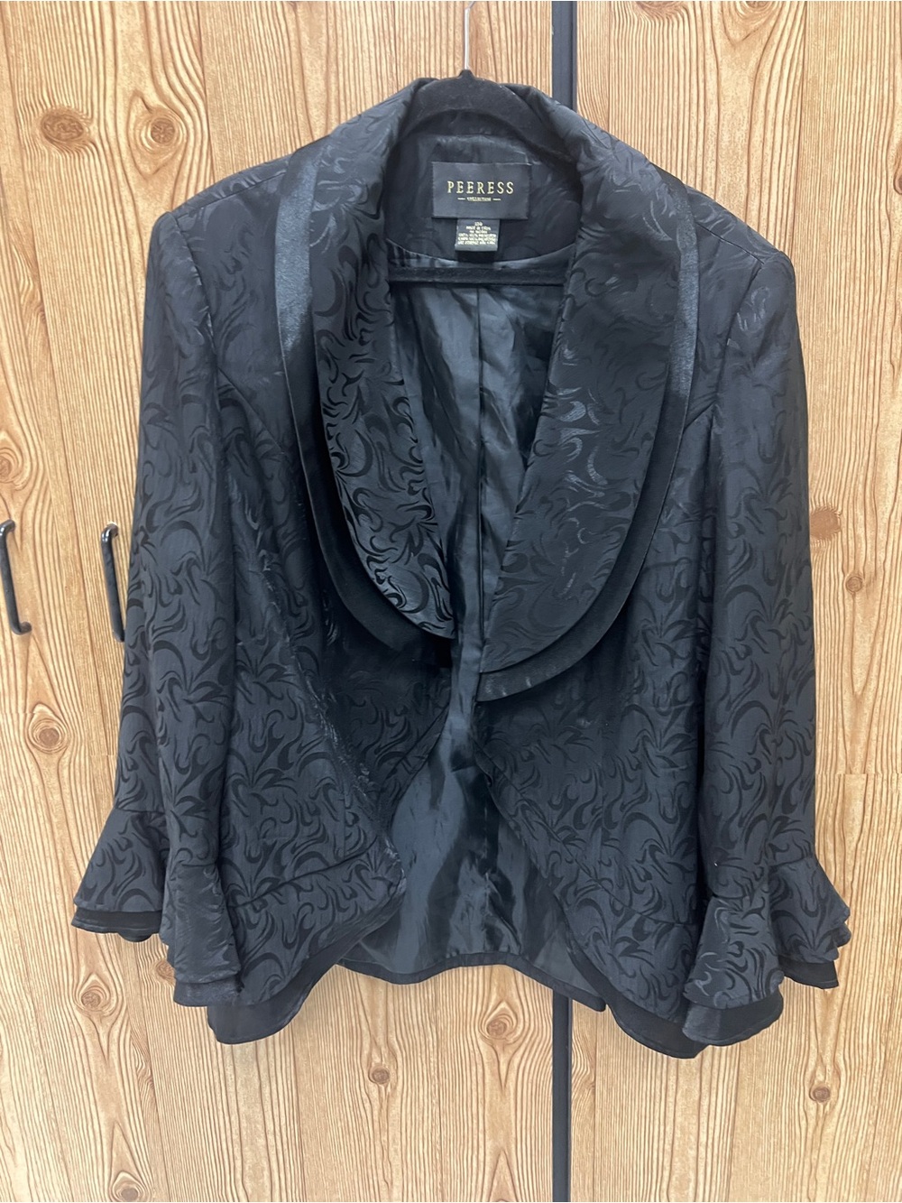 Black Shawl-Collar Jacquard Evening Jacket